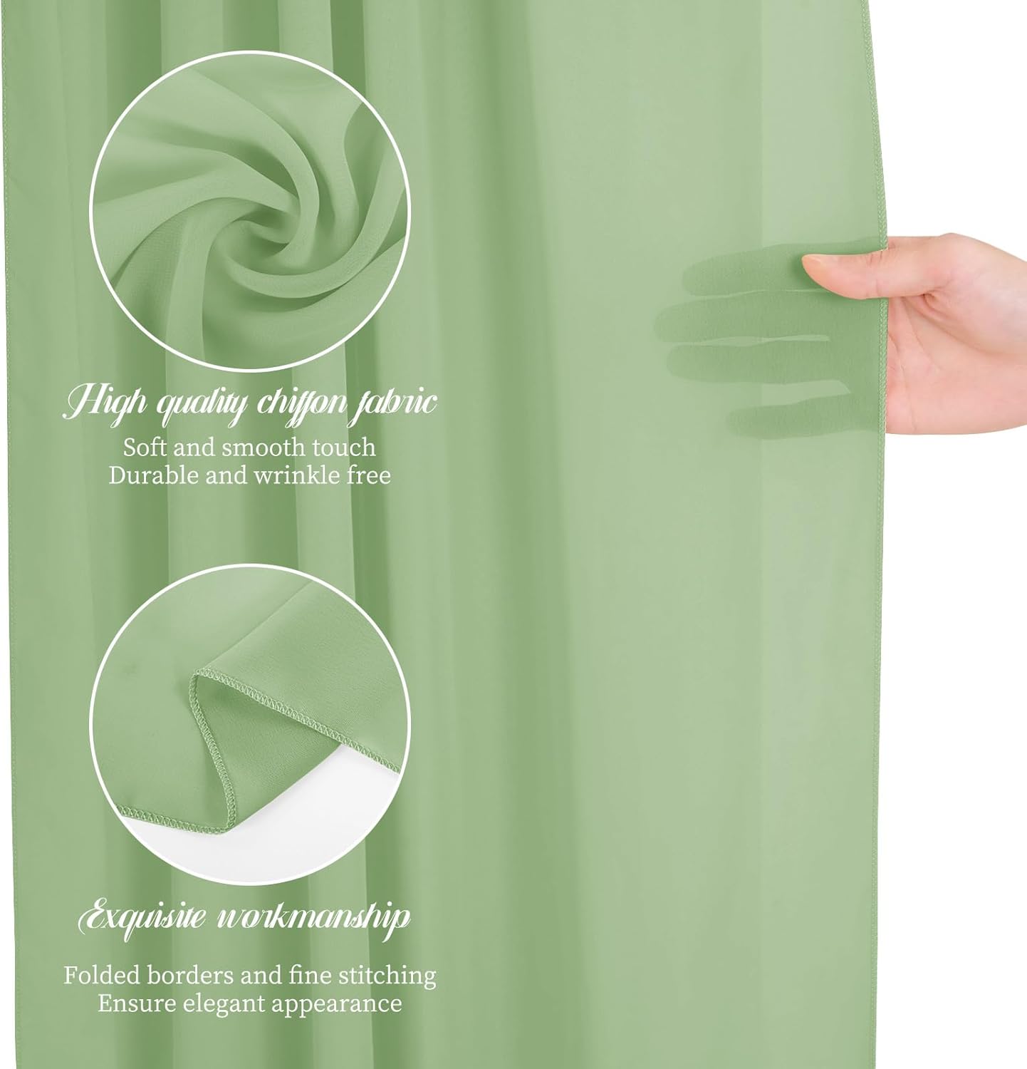 Wedding Arch Drapes, 4 Panels 28" x 20ft Sage Green Sheer Chiffon Curtains for Wedding Ceremony & Reception Party Decoration