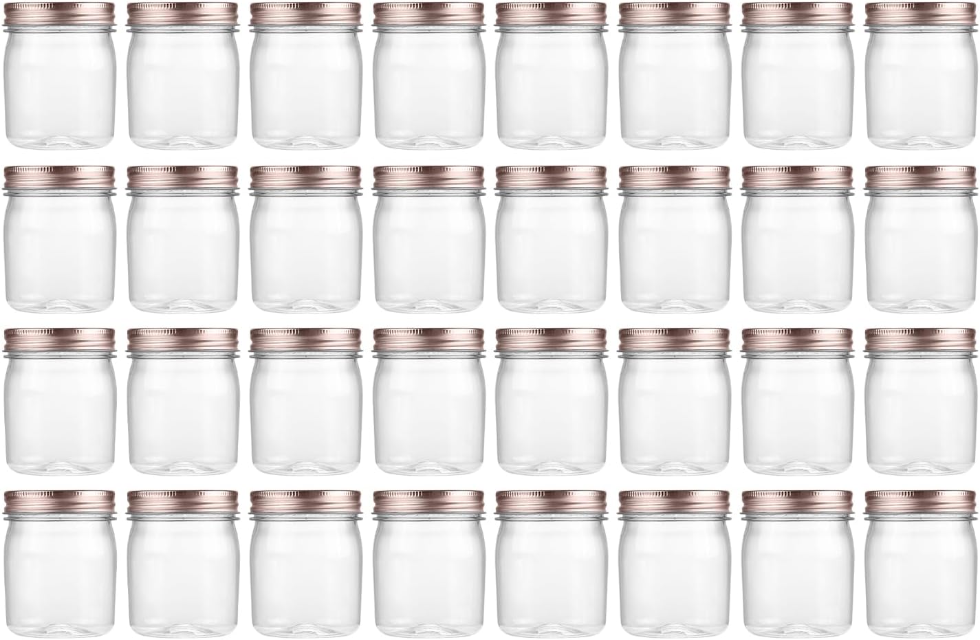 novelinks 8 oz Clear Plastic Jars with Screw-On Lids - BPA-Free Refillable Storage Containers for Slime, Spices, Crafts, Kitchen & Home Organization (32 Pack,Rose Gold)