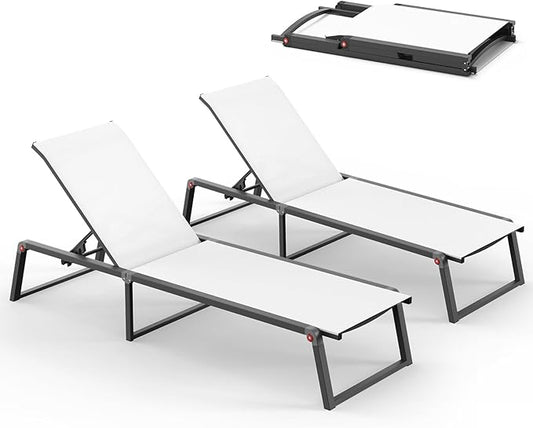 Aluminum Chaise Lounge Chair Outdoor, Foldable& No Assembly Patio Pool Lounge by Oasbira