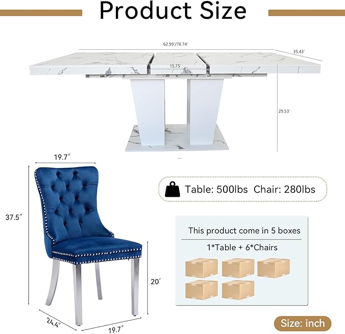 Henf 7 Pieces Faux Marble Dining Table Set - Image 7