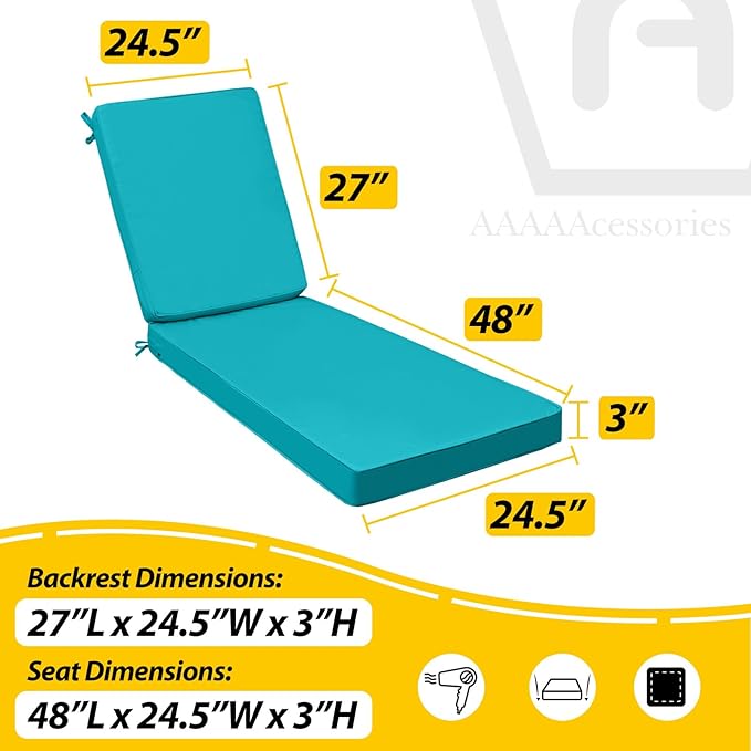 AAAAAcessories Outdoor Chaise Lounge Cushions, Fade-Resistant, Waterproof Patio - Image 5