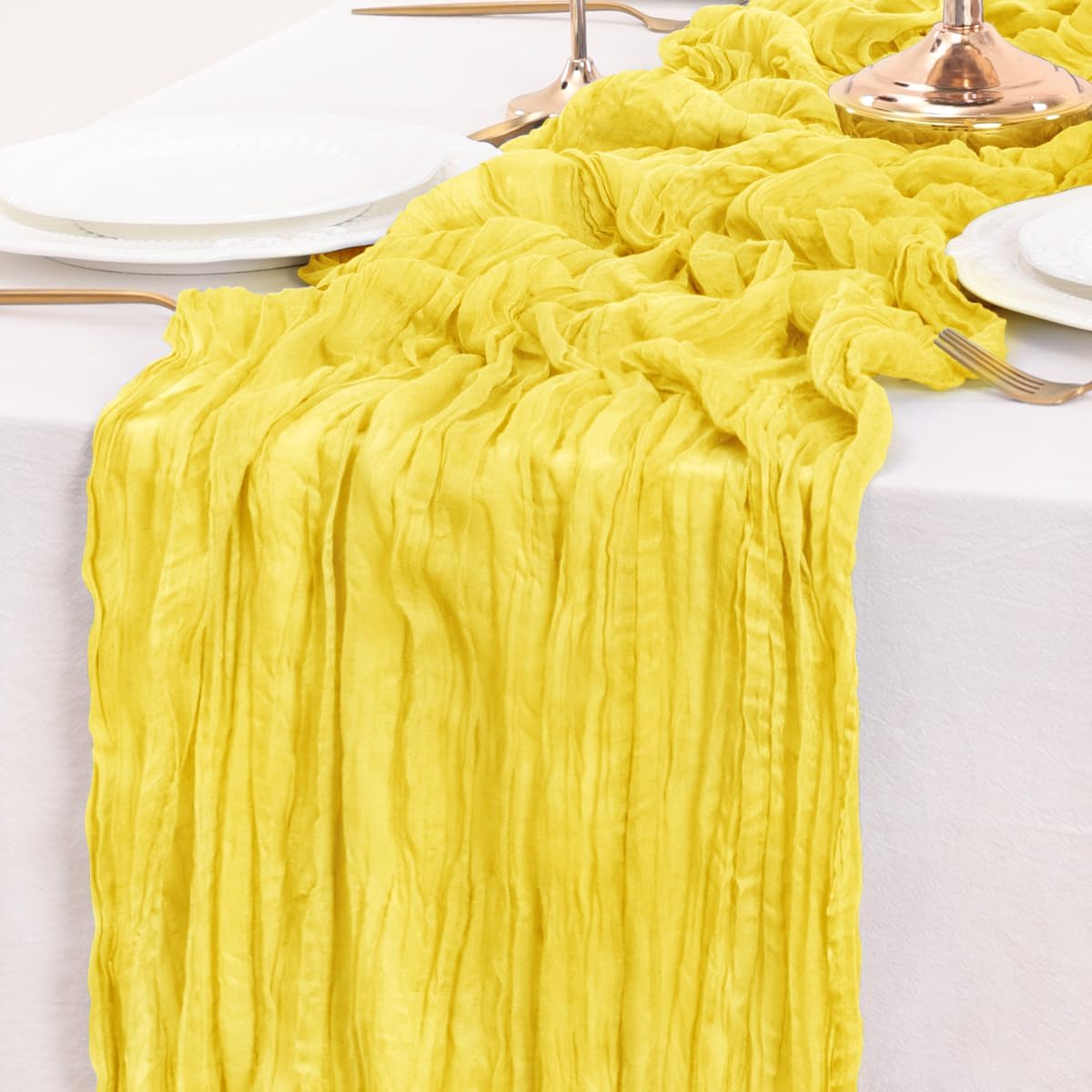 Yellow Table Runner Cheesecloth Table Runner 10FT Farmhouse Table Runners 120 Inches Fall Table Decor Dining Room Centerpiece Wedding Boho Baby Shower Birthday