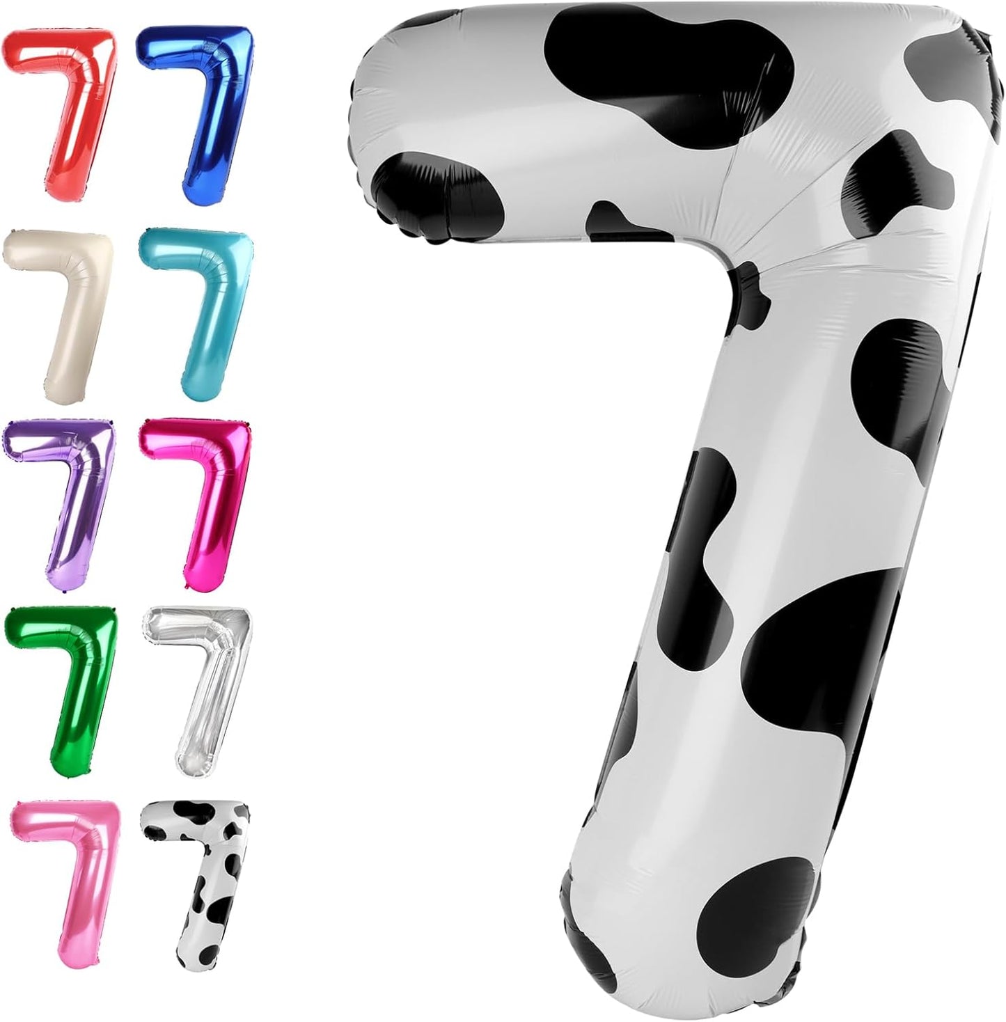 Cow Print Number 7 Birthday Balloon 40 Inch, Digital Balloons for 7 17 27 70 77 Party Celebration Decorations Supplies, Mylar Foil Numbers Balloon for Seven Wedding Anniversary