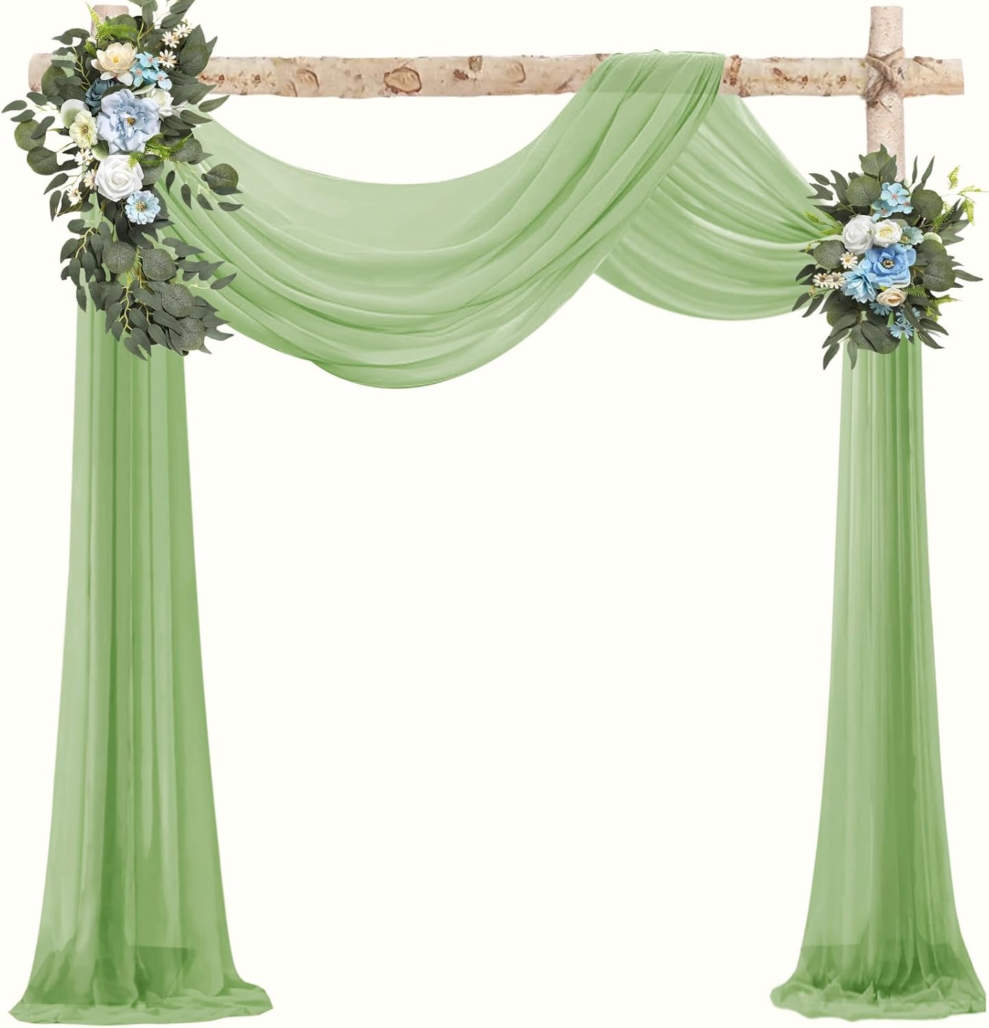 VOK Wedding Arch Draping Fabric Chiffon Fabric, 29in x 18Ft Sheer Chiffon Outdoor Curtain for Wedding Ceremony Birthday Party Decoration (Sage Green,1 Panel)