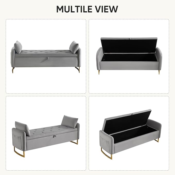 65" End of Bed Storage Bench, Storage Bench - Image 6