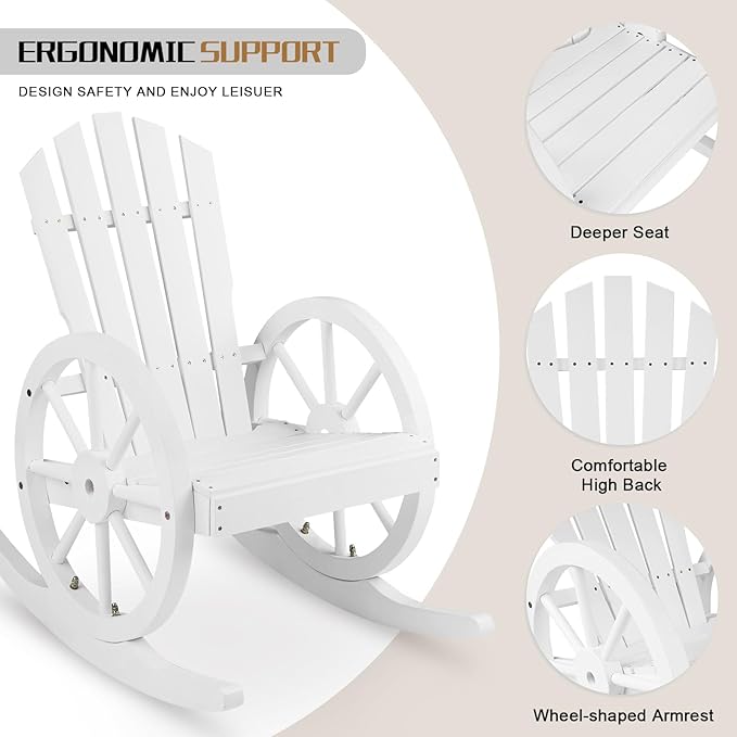 Outvita Adirondack Rocking Chair, Wood Wagon Rocker, Outdoor Wooden Carbonized - Image 5