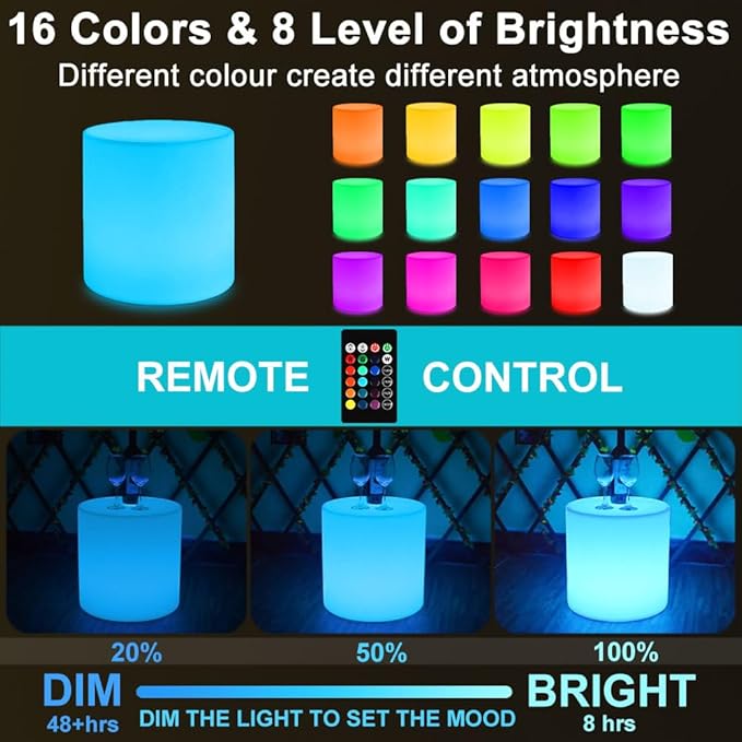16-inch LED Cylinder Stool, Rechargeable Glowing Chair w/Remote, Dimmable 16 - Image 2