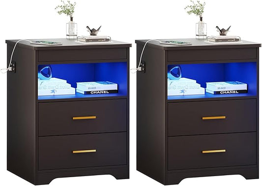 Nightstand Set of 2, Charging Bedside Table by FREDEES
