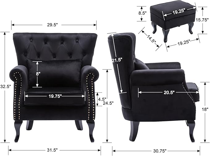Mid Century Modern Accent Chair Upholstered Armchair Comfy Velvet Tufted - Image 2