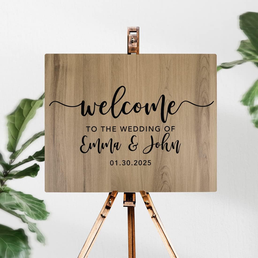 Andaz Press Personalized Large Wooden Welcome Sign for Wedding Rustic Welcome Sign 16" x 20" Custom Names & Date Fall Script Wedding Signage English Oak MDF Wood Finish Reception Indoor Outdoor Signs