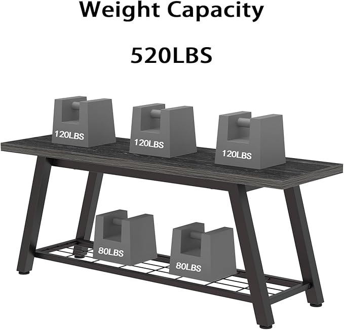 Oastreeful Industrial Entryway Bench Rustic Wood and Metal Storage Bench - Image 7