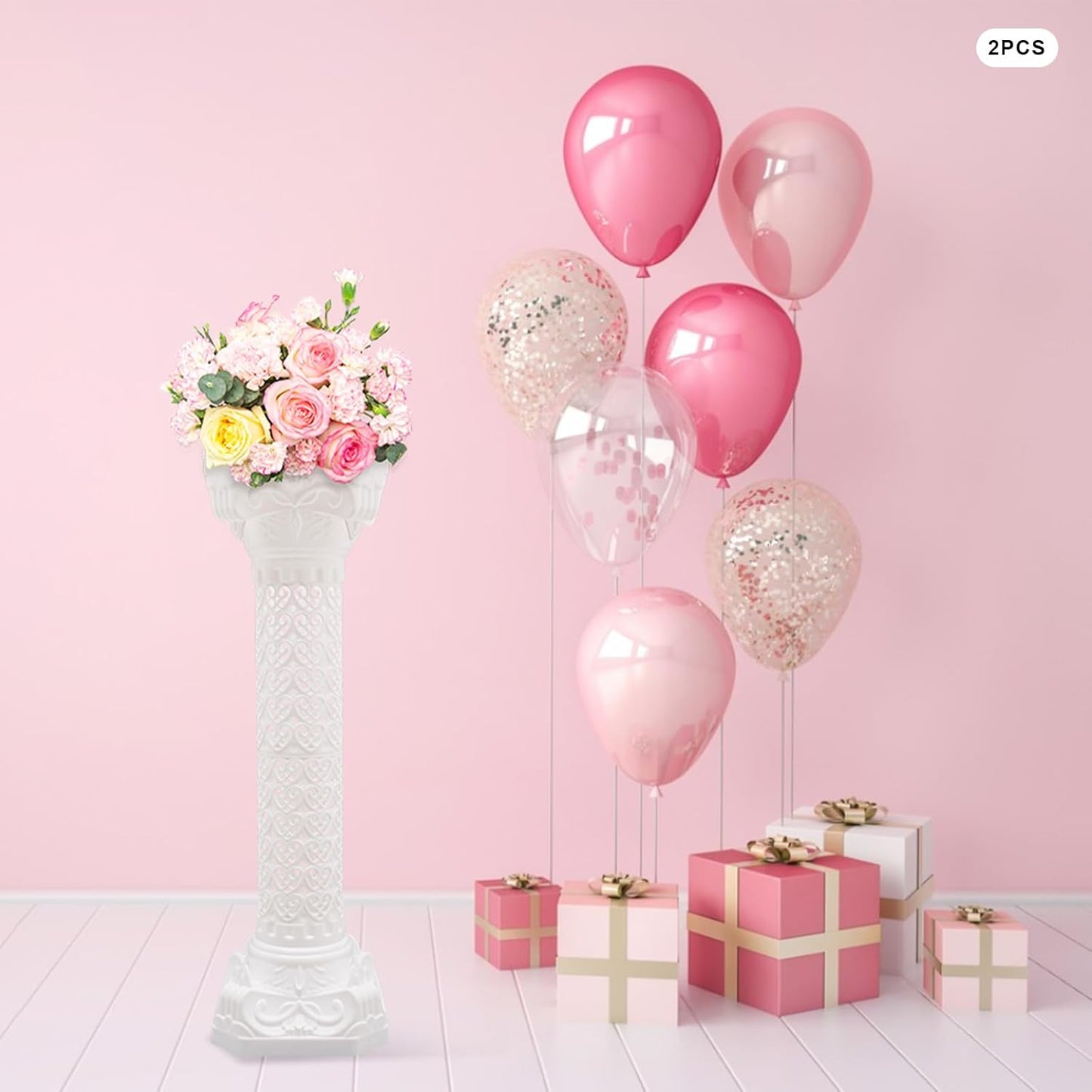 Roman Pillars Decoration Party Flower Pot Columns Set 2Pcs Decor Pedstal Stand 10.63 * 34.65in Flower Floral Wedding Party Event Road Decorative Columns (10.63 * 34.65in 2Pcs)