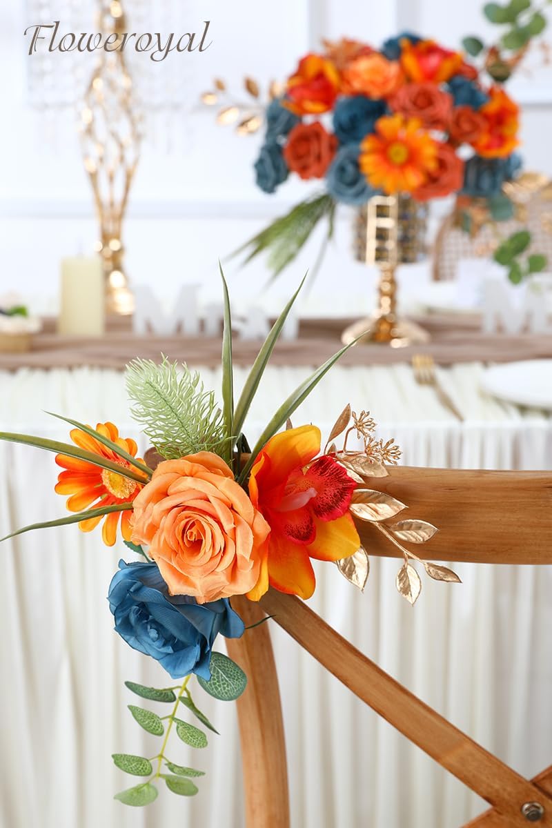 Floweroyal Artificial Flowers Combo Orange Flowers Mix Silk Flowers Fake Roses with Stems for DIY Wedding Bridal Bouquets, Baby Shower, Floral Arrangement, Table Centerpieces, Home Decorations
