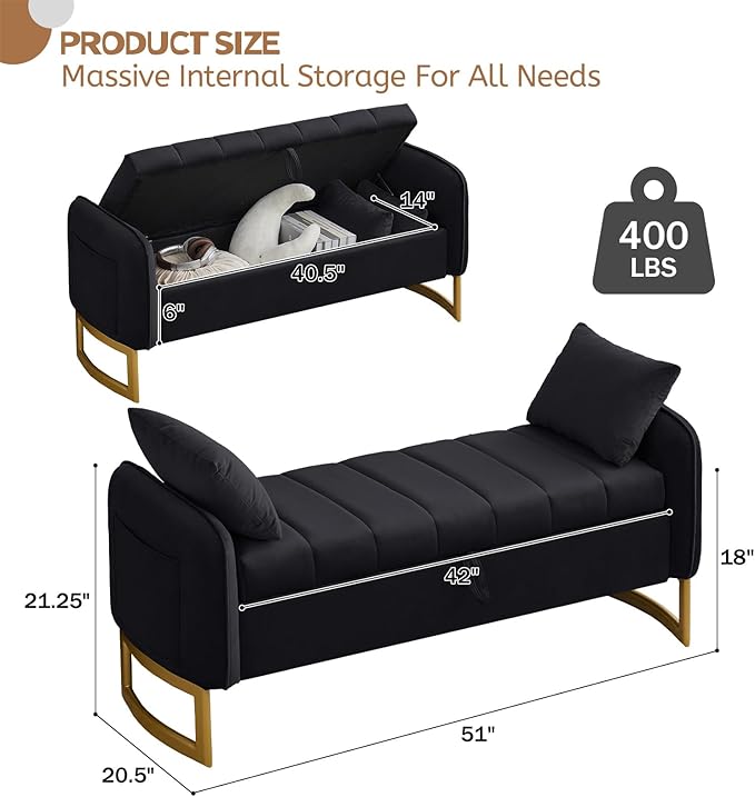 End of Bed Storage Bench, Storage Ottoman Bench - Image 2