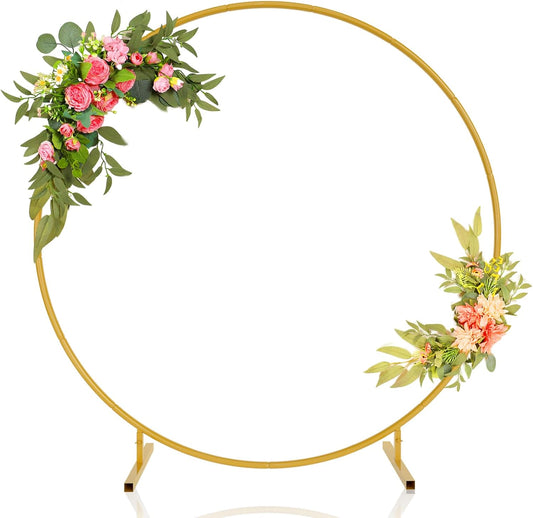 6.6ft Round Backdrop Stand, Stable Balloon Arch Stand, Metal Wedding Arch Backdrop Stand Circle Backdrop Stand Frame for Wedding, Birthday Party, Baby Shower Decoration (Gold)