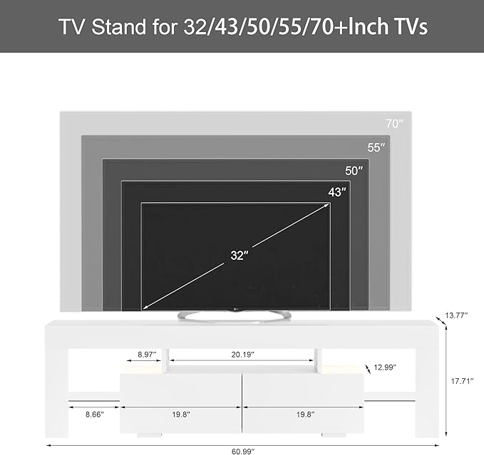 JUMMICO TV Stand with LED Lights, Modern Entertainment Center Media and Open - Image 3