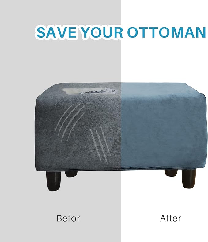 Ottoman Cover, Stretch Rectangle Velvet Ottoman Slipcovers of Foot Stool - Image 5