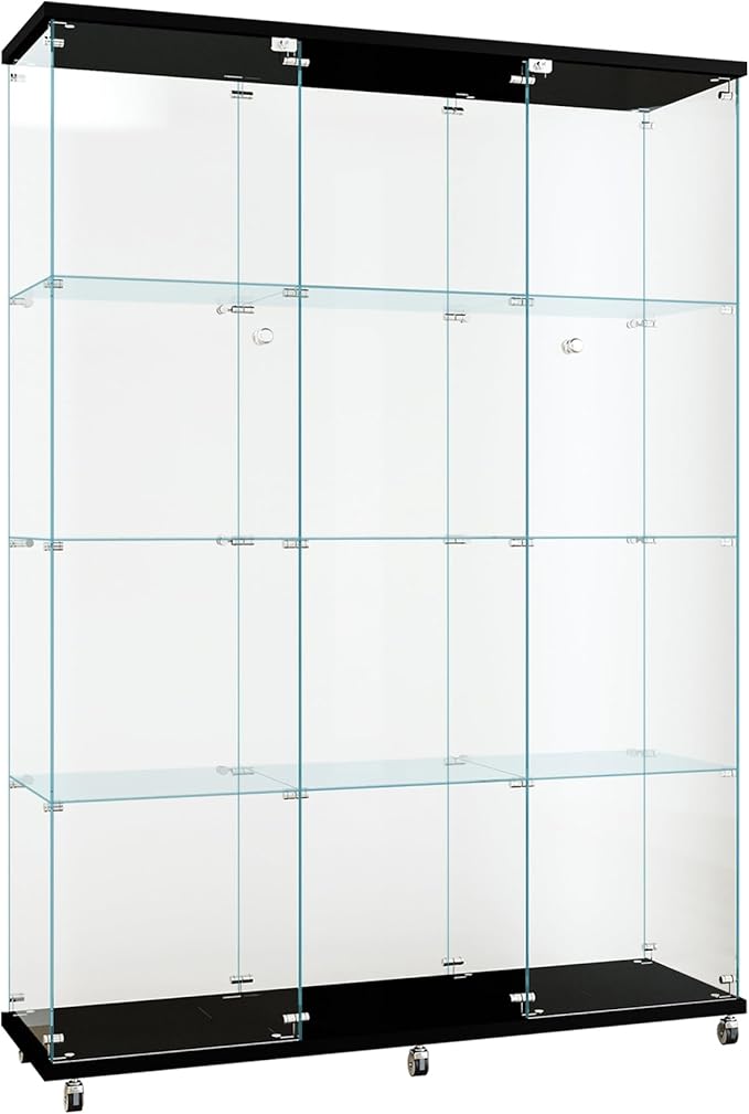 FLYMUHJIA Curio Cabinets with Glass Doors Modern Glass Shelves Tempered Glass by FLYMUHJIA
