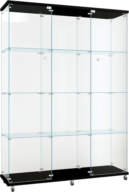 FLYMUHJIA Curio Cabinets with Glass Doors Modern Glass Shelves Tempered Glass by FLYMUHJIA