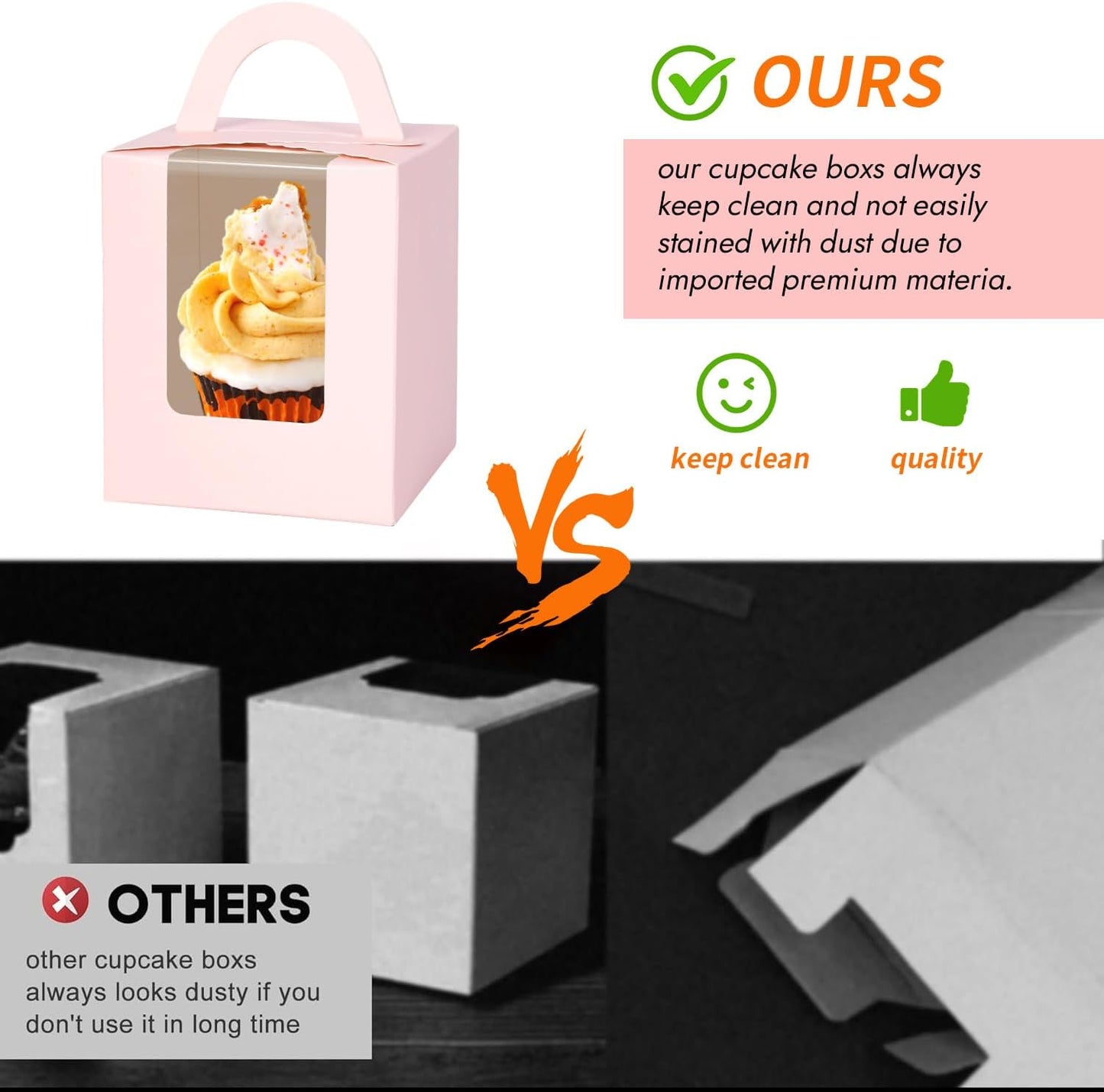 JCD Pink 70packs Cupcakes Containers with Insert Window and Handle,single Cupcake Holders box, Portable Cupcake Carriers for Bakery Wedding Party Favor(Pink/70Pcs)