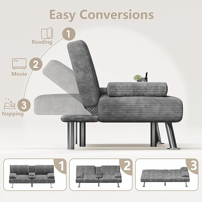 Flamaker Futon Sofa Bed Modern Folding Futon Set Convertible Recliner Lounge - Image 5