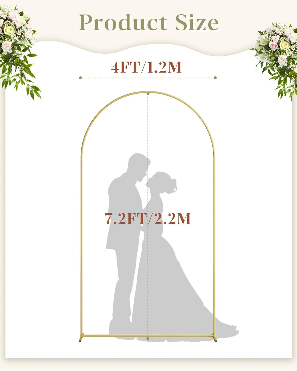 Wedding Arch, Gold Metal Arch Backdrop Stand, Balloon Arch Stand Wedding Frame for Ceremony Decoration (Gold, 7.2FT Arch Backdrop)