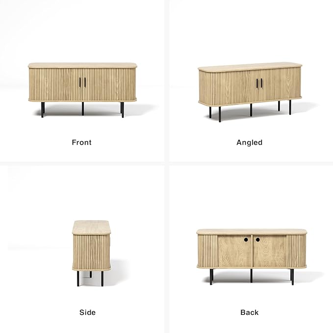 55''W Natural Storage Cabinet, Media Console, Tambour TV Stand, Television - Image 8