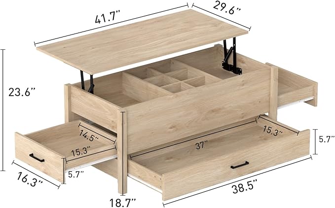 Bonzy Home Lift Top Coffee Table, Wooden Center Table - Image 2