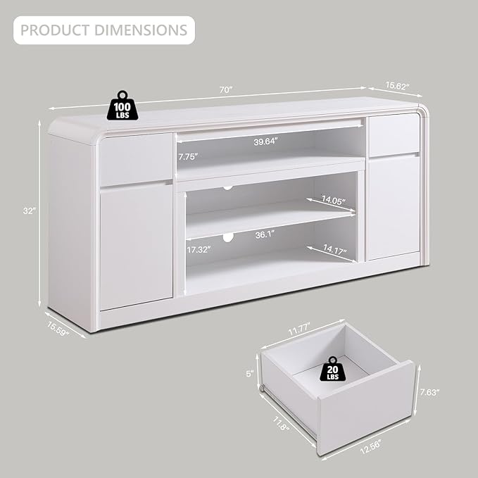 Modern TV Stand for 80 Inch TVs, Media Console Cabinet w/Soundbar & Adjustable - Image 2