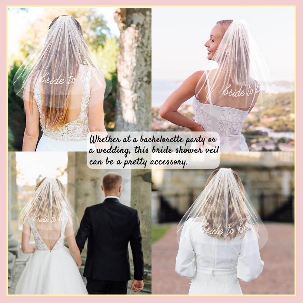 Bride To Be Embroidered Veil for Bachelorette Party Decorations, Bridal Shower Accessories Gifts for Woman