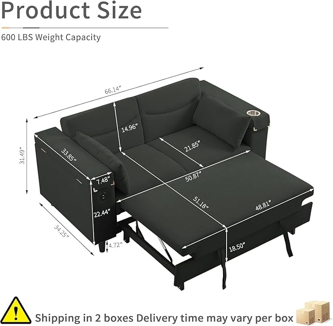 Auvsoce 66.4" Loveseat Sofa, Modern Couches - Image 2