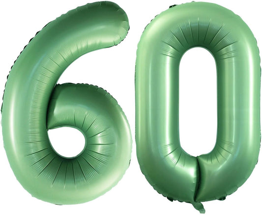 GOER Number 60 Balloons for 60th Birthday Party Decorations,42 Inch Jumbo Foil Helium Balloons for 60th Anniversary (Sage Green)
