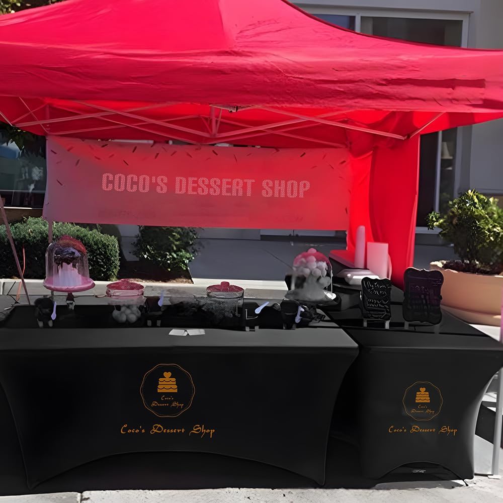 Custom Table Cloth with Business Logo 4FT 5FT 6 FT 8 FT Spandex Customized Table Cover Stretch for Tradeshow Events Birthday Wedding Anniversary Mantel Personalized Table Cloth (4FT)