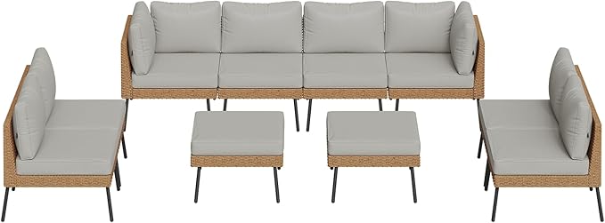 Aoxun 10 Piece Patio Furniture Set, 10 Seats Outdoor Sectional Sofas - Image 9