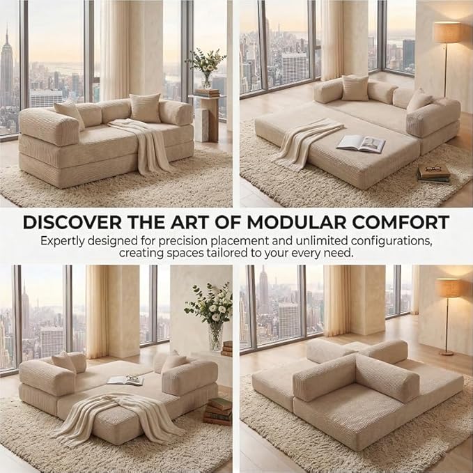 78" 4-in-1 Convertible Sofa Bed, Boneless Corduroy Sleeper Couch - Image 3