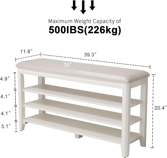 AQIMUELE Shoe Bench with Leather Cushion, 3 Tiers Shoe Storage Bench Height - Image 2