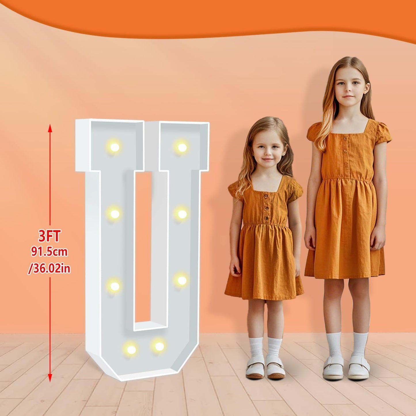 3FT Marquee Light Up Letters, 3 Feet Tall Warm White LED Letters U, Large Mosaic Marquee Letter for Birthday Wedding Anniversary, Marquee Light Up Letter Sign for Graduation Party Decoration