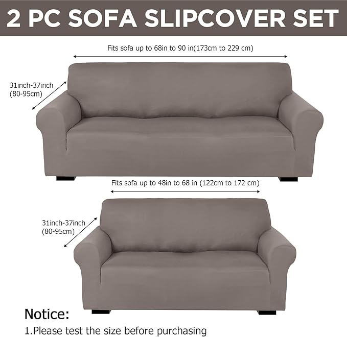 Peryiter 2 Pcs Sofa Covers Couch and Loveseat Covers Set Stretch Sofa Slipcover - Image 2