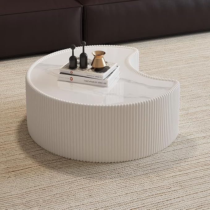 29.53" Marble Coffee Table, Modern Creative Moon Coffee Table - Image 6