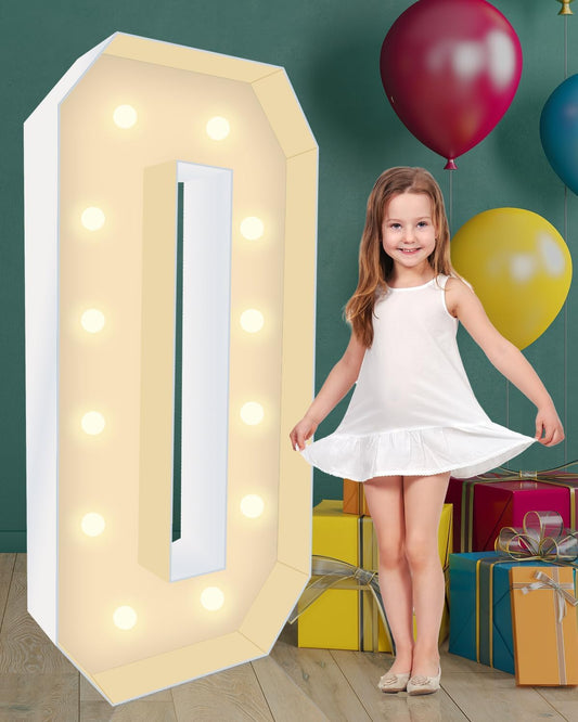 4FT Plastic Marquee Numbers 0 - Light up Numbers Are Made from Corrugated Plastic Board - Quick Assembly Without Tools, Disassembled Components Can Be Used for Photo Wall Decoration, Yard Sale Signs