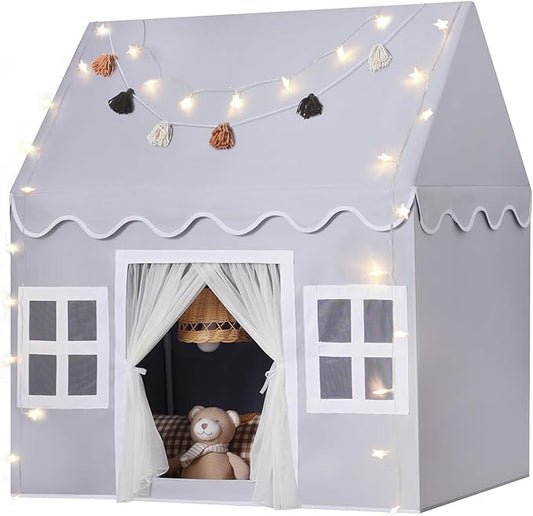 Kids Play Tent Indoor: Mat, Tassel Garland, Star Lights by Senodeer