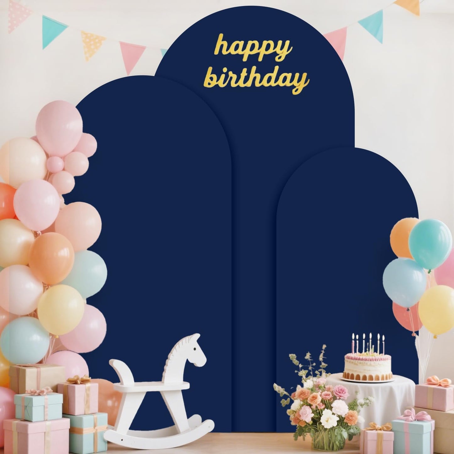 Party Arch Backdrop Stand and Cover Set of 3 (7.2FT, 6.6FT, 6FT) Metal Arch Stands with Navy Blue Arch Covers Stretchy Backdrops Wedding Arch Backdrop Stands Cover for Birthday Banquet Ceremony Decor