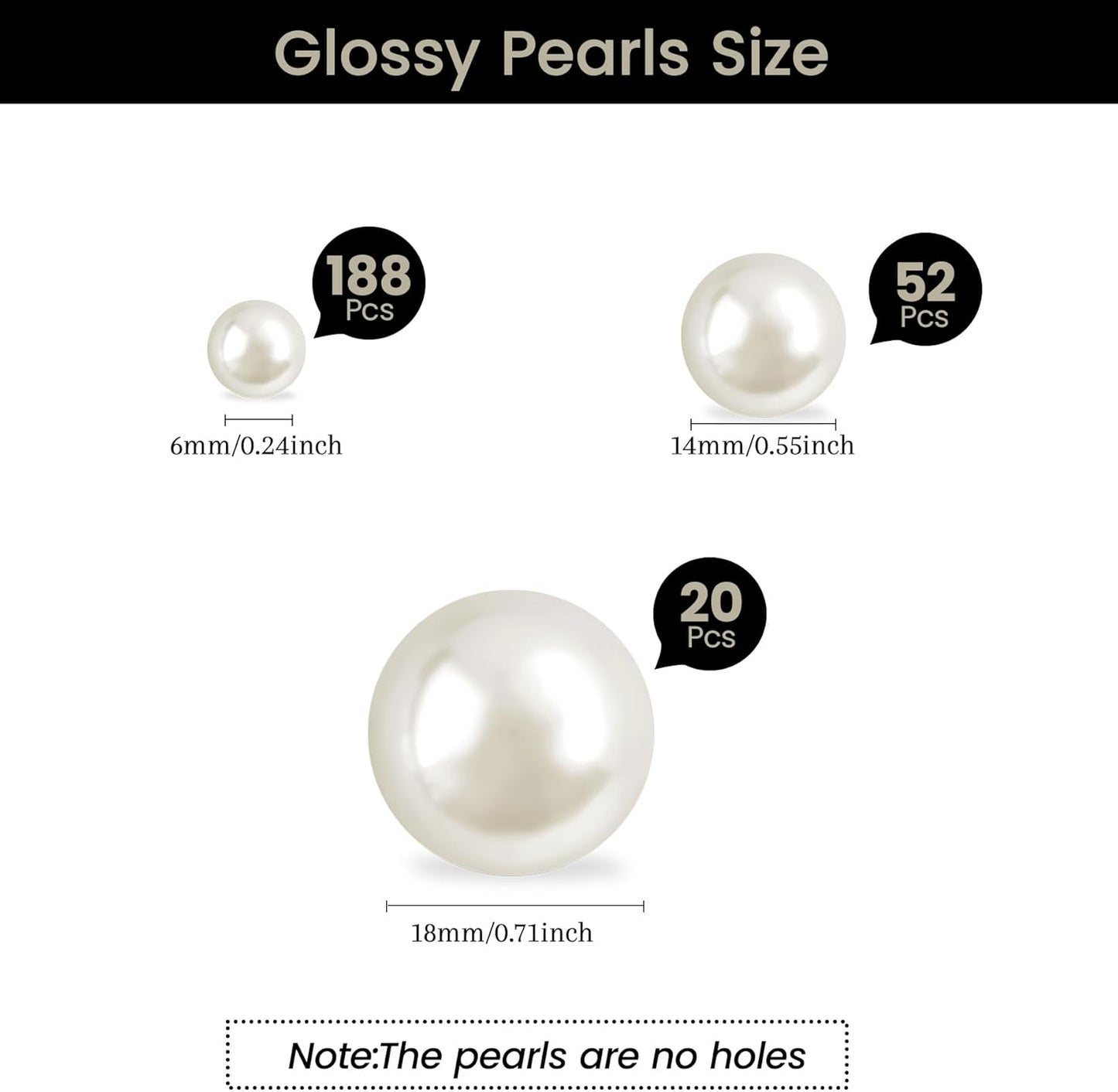 260Pcs Cream Glossy Beads - 6mm, 14mm, 18mm Round Plastic Pearl Beads for Centerpiece Decor, Wedding, Birthday, Christmas Party, Home Decor