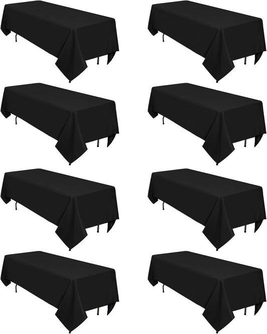 8 Pack Black Tablecloths 60 x 84 Inch Rectangular Table Cloths for Rectangle Tables 4ft, Wrinkle Resistant Black Table Cloth Washable Polyester Fabric for Buffet Wedding Party Banquet