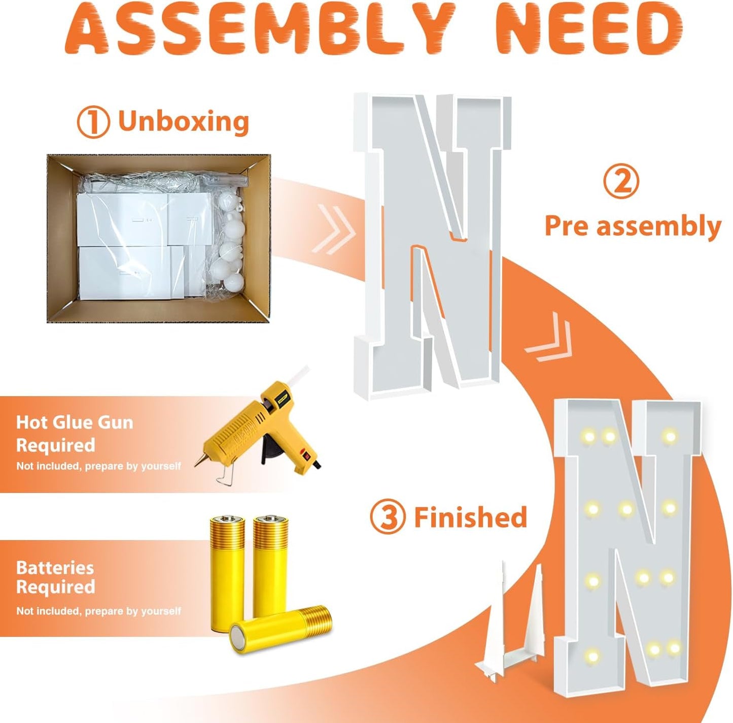 4FT Marquee Letter N, Block Marquee Light Up Letters for Birthday Baby Shower Party Backdrop Decor, Large Light Up Letters for Indoor & Outdoor Wedding Engagement Party Decorations