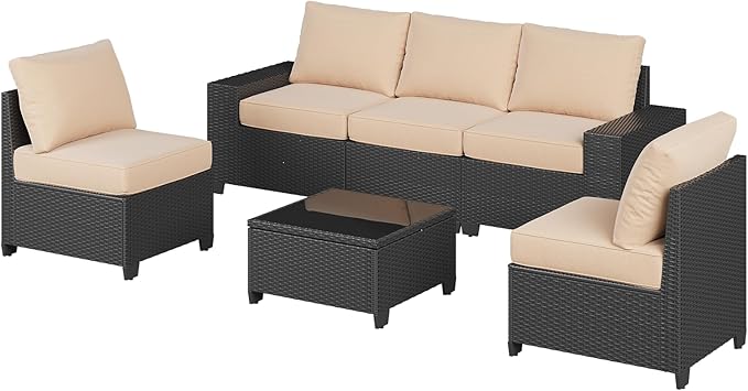 Aoxun Patio Furniture Set, Widen Armrests Wicker Outdoor Sectional - Image 10