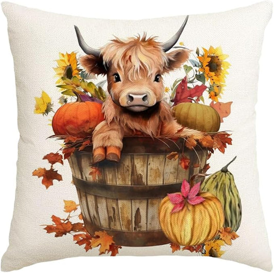 RABUSOFA Fall Decor Pillow Covers 18x18 Inch Highland Cow Autumn Decorations by RABUSOFA
