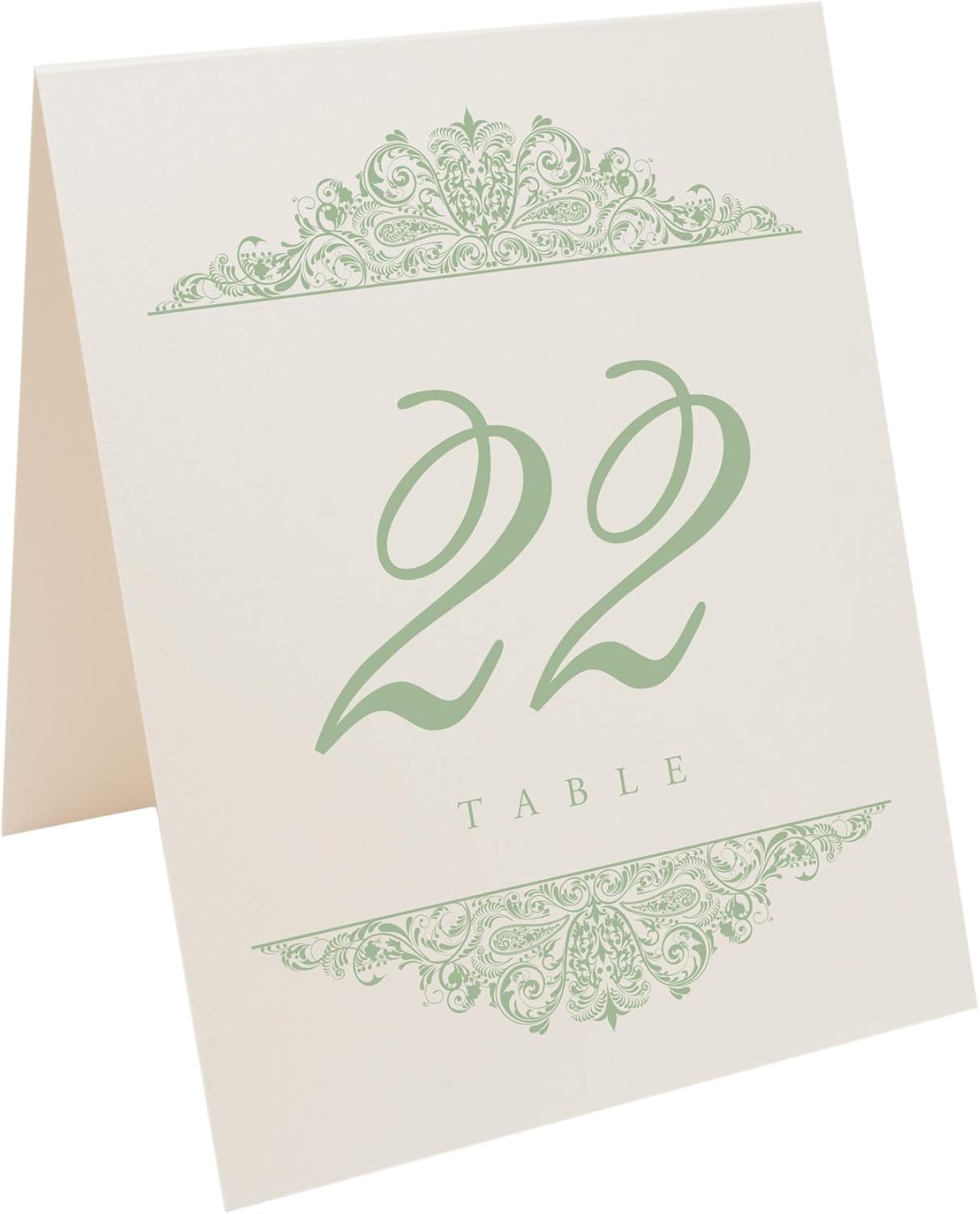 Paisley Wedding Table Numbers (Select Color/Quantity), Champagne, Sage, 1-80, Double Sided, Tent or Use in a Stand, Great for Parties & Restaurants - Made in the USA