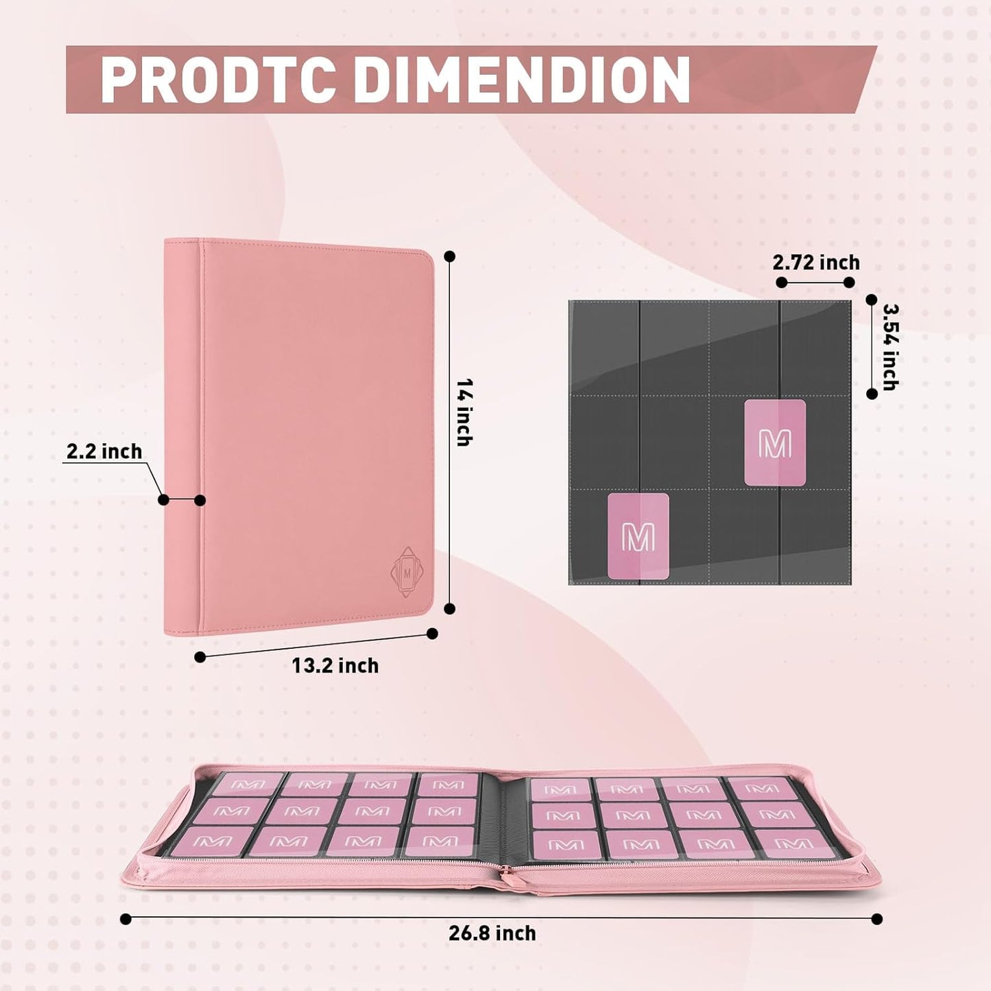 Premium Card Binder 12 Pocket for 720 Pockets Trading Card Binder, PU Zipper Card Collection Album, Sturdy Side-Loading Card Book Holder for MTG, TCG, Game Cards, Sports Cards