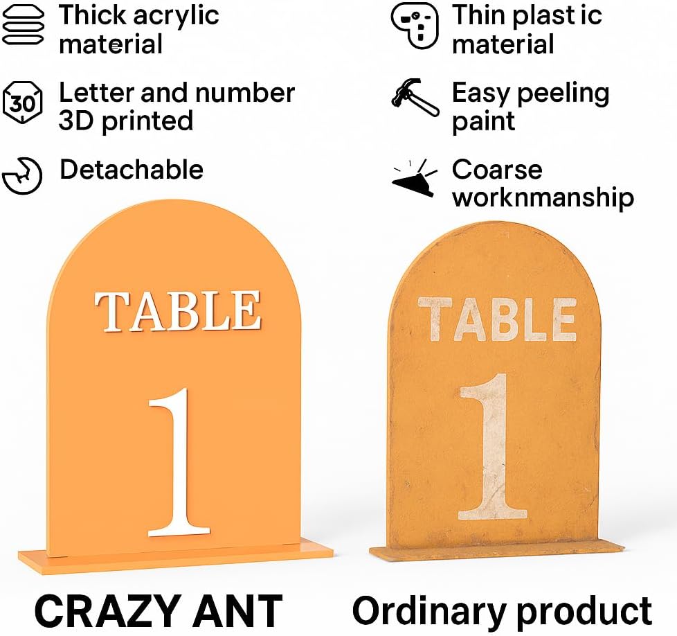 Arch Wedding Table Numbers 1-10 with Stands, 5" X 7" Double Sided Acrylic Wedding Sign Holders, Durable Non-Fading Table Number for Wedding Reception, Events, and Centerpieces